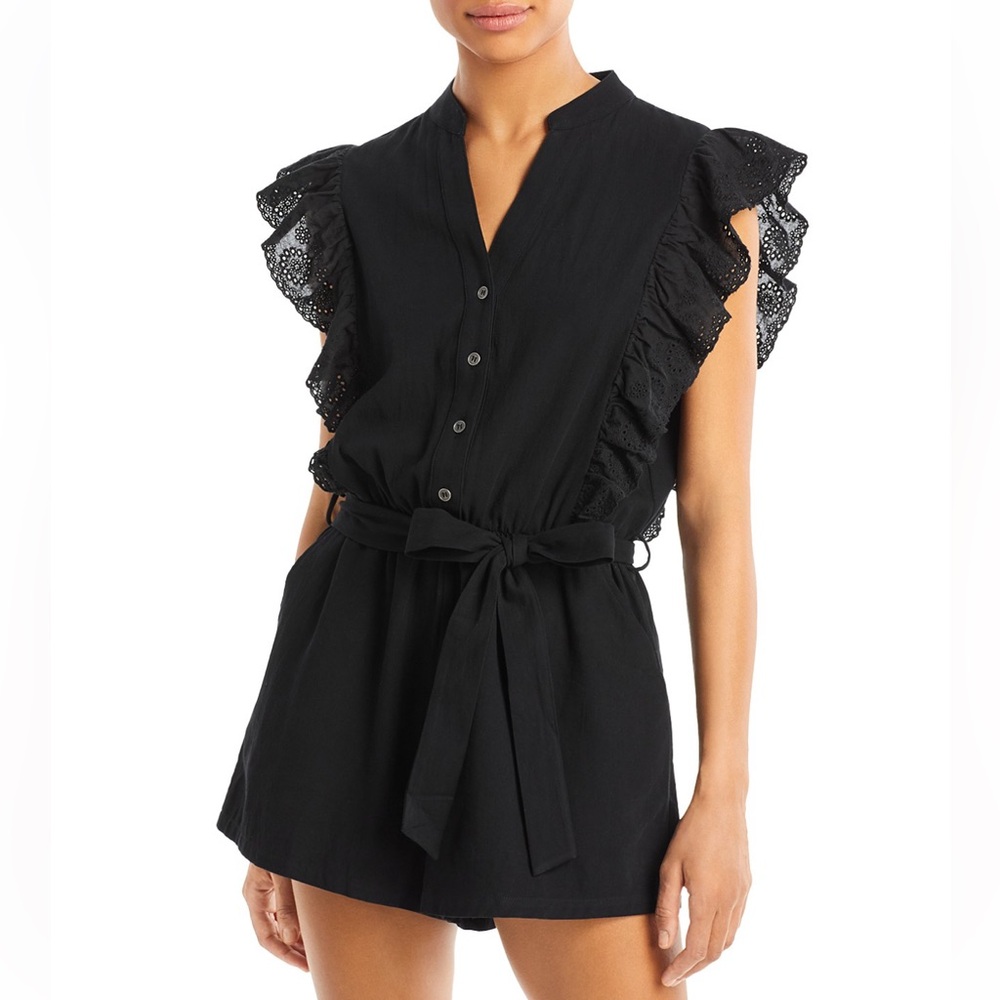 Aqua Flutter Sleeve Romper, small